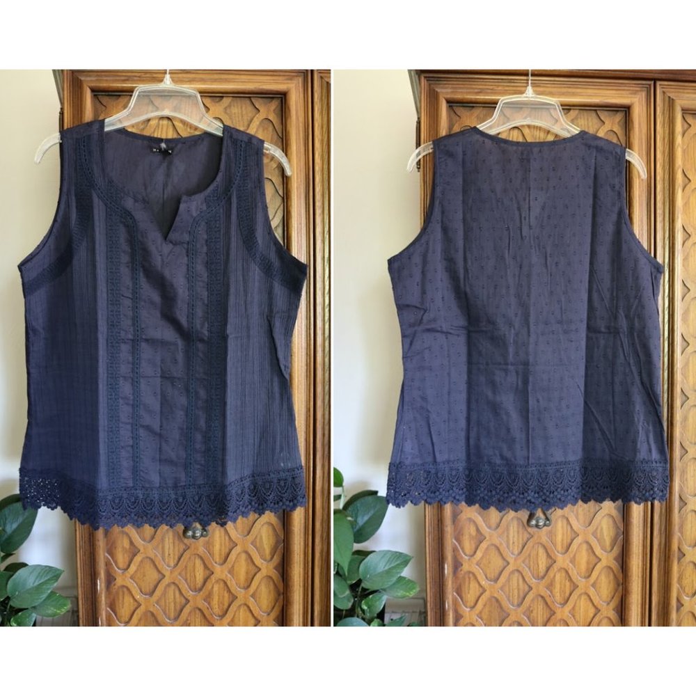 Hannah Crochet Lace Trim Boho Tank Top NWT! - Navy Size SP